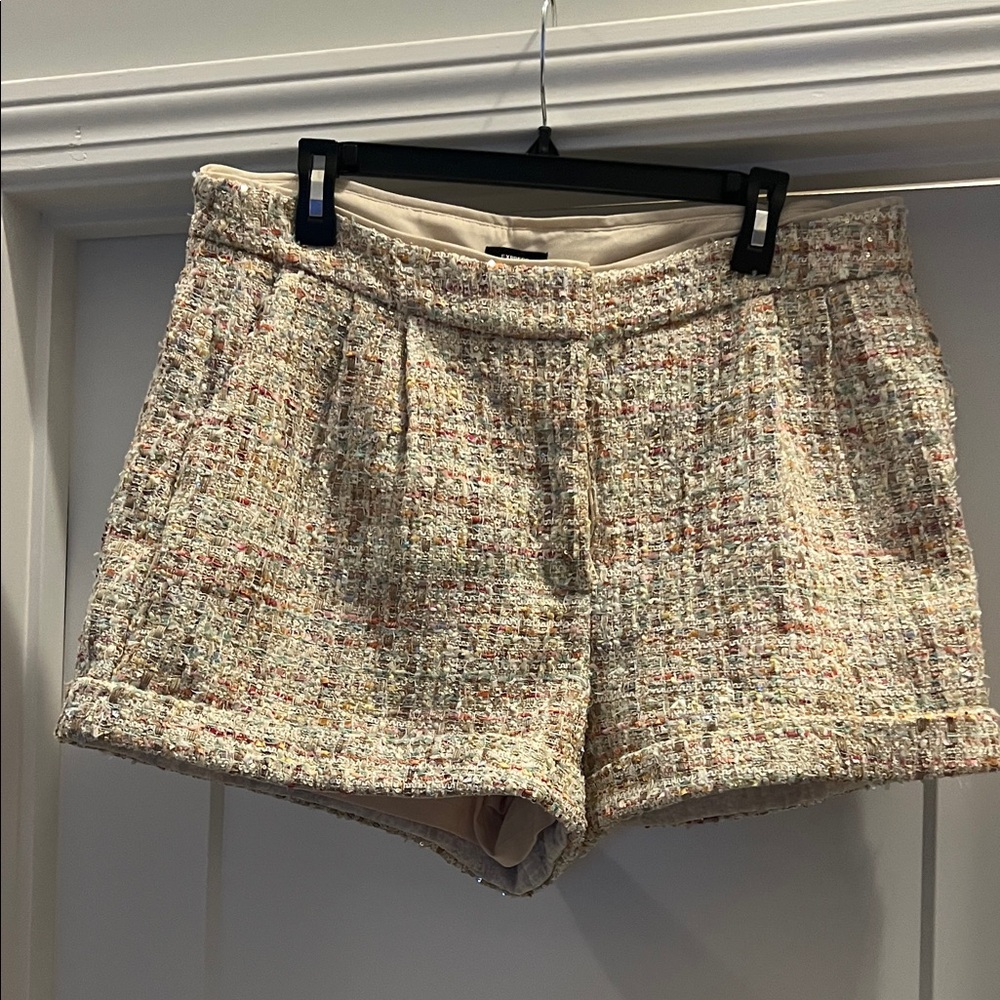Express Tweed High-Waist Shorts in Cream with Multicolor Fleck